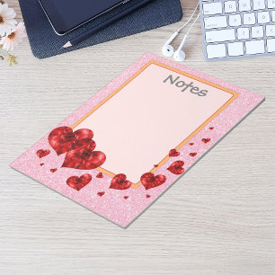 Bloco De Notas Corações vermelhos e Rosa com brilho grande no not