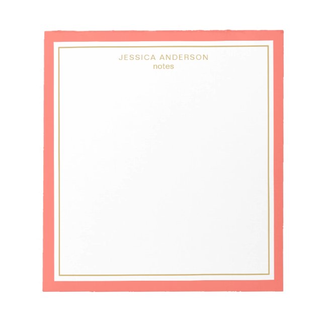Bloco De Notas Coral Elegante Dourado Personalizado (Frente)