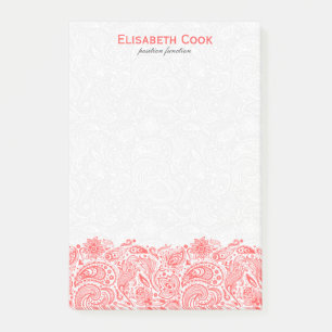 Bloco De Notas Coral-red E White Vintage Paisley Lace