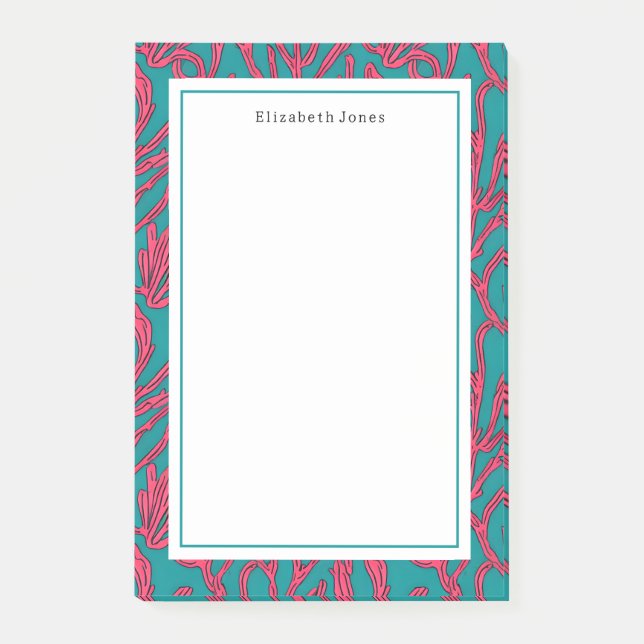 Bloco De Notas Coral Reef Abstrato rosa e teal Tropical (Frente)