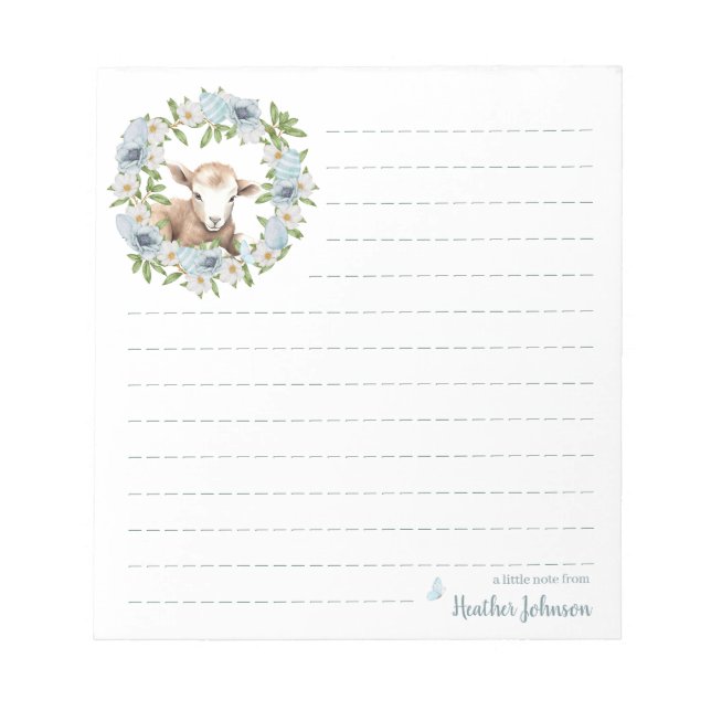 Bloco De Notas Corderiro de Páscoa Aquarela Personalizado (Frente)