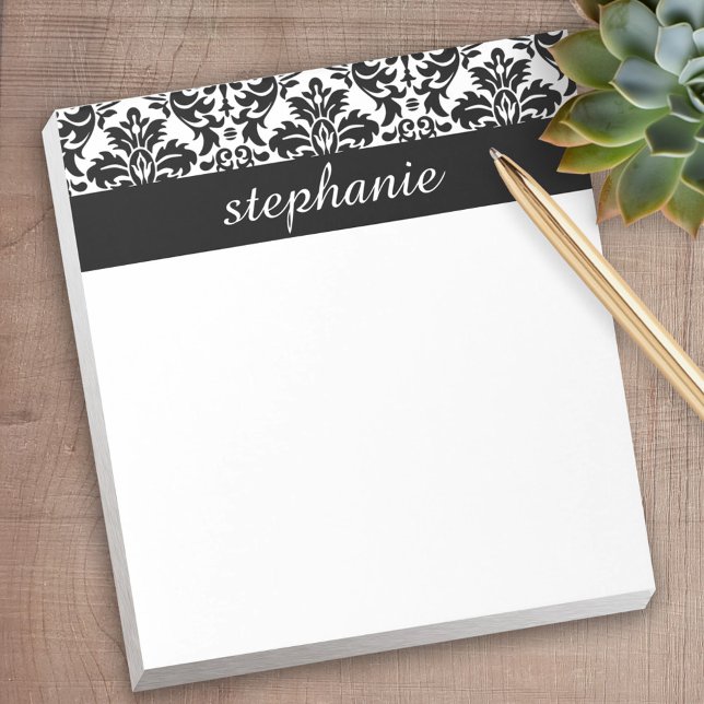 Bloco De Notas Cores damasco elegantes com preto e branco (Personalized Notepad)