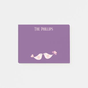 Bloco De Notas Cores roxas e rosadas com aves apaixonadas