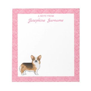 Bloco De Notas Corgi Galês Pembroke Cabeça Vermelha Tri Corações 