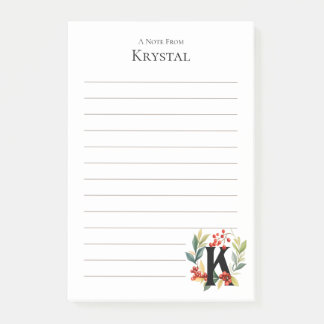 Bloco De Notas Coroa de Monograma K Inicial Lined