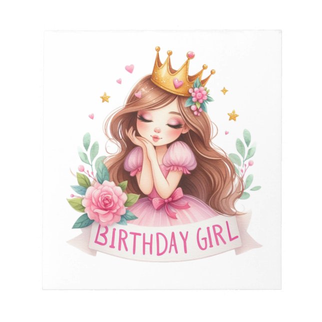 Bloco De Notas Coroa de Princesa Menina de Aniversário (Frente)