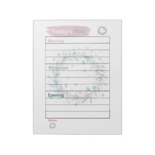 Bloco De Notas Coroa Floral Rosa e Verde Pastel do Plano de Hoje