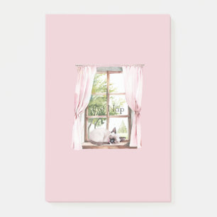 Bloco De Notas Cortinas Rosa Gato Cochila Janela