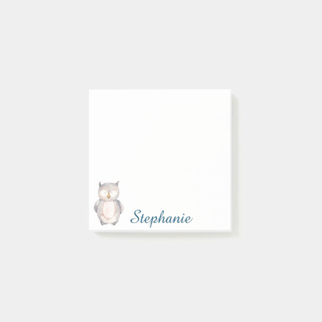 Bloco De Notas Coruja de Aquarela Personalizada (Frente)