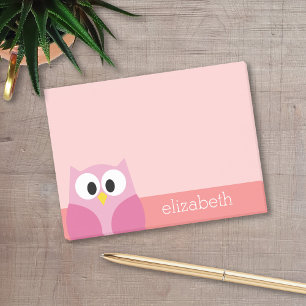 Bloco De Notas Coruja de Cartoon Bonita em Rosa e Coral