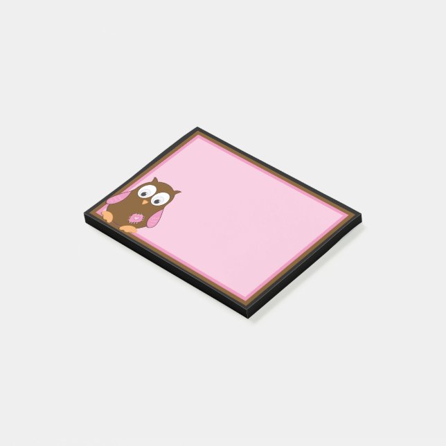 Bloco De Notas Coruja Marrom-branca-branca com Asas Rosa (Inclinado)