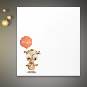 Bloco De Notas Coruja Marrom Personalizada com Balão Laranja