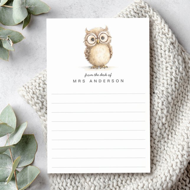 Bloco De Notas Coruja sábia da mesa de nome alinhado (Wise owl from the desk of name lined post-it notes)