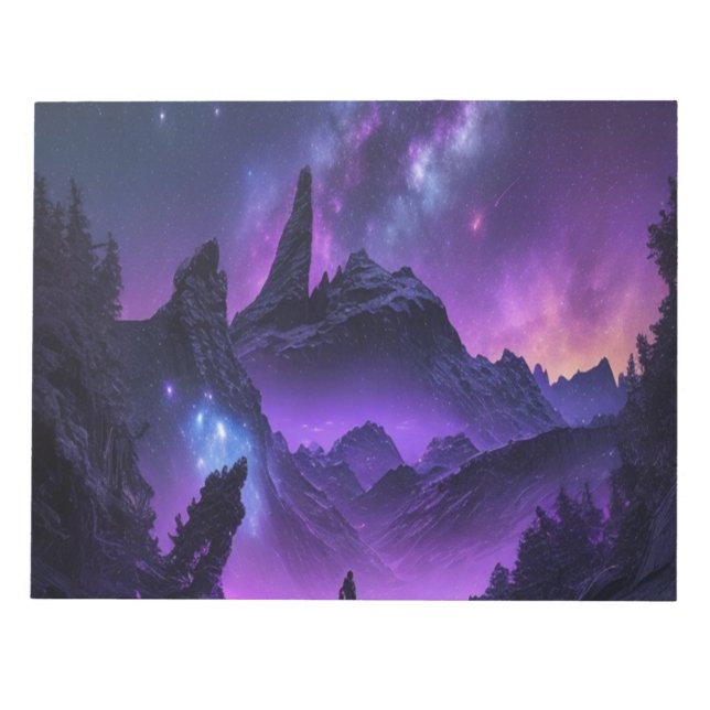 Bloco De Notas Cosmic Galaxy Night Sky Purple Sci-Fi Spiral (Frente)
