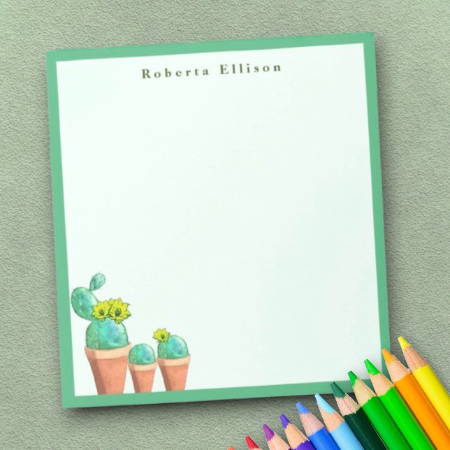 Bloco De Notas Costume De Flores De Cactus Feitas No Sudoeste (green border personalized notepad)