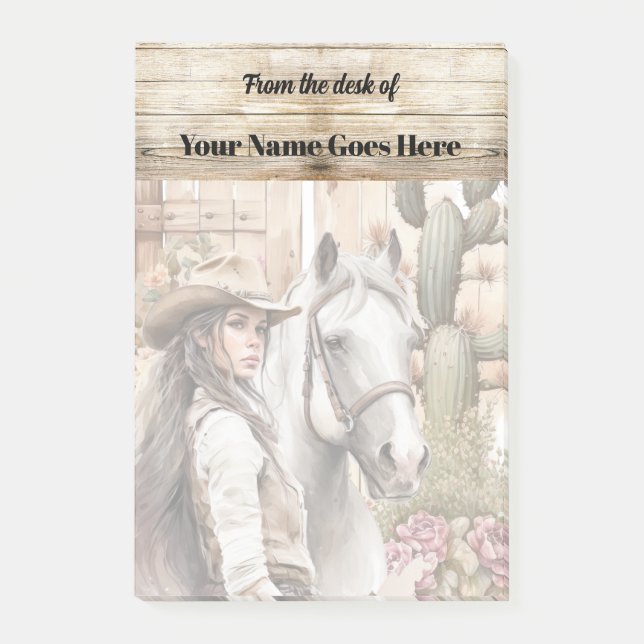 Bloco De Notas Cowgirl com cactus de cavalo floral (Frente)