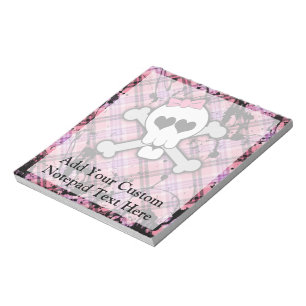 Bloco De Notas Crânio cor-de-rosa e Crossbones com corações e