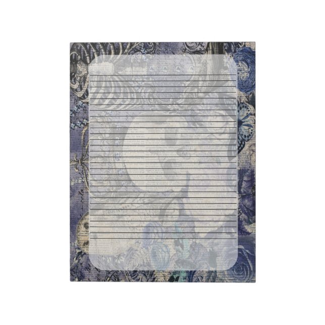 Bloco De Notas Crânio de Halloween com coroa e coruja (Invertido)