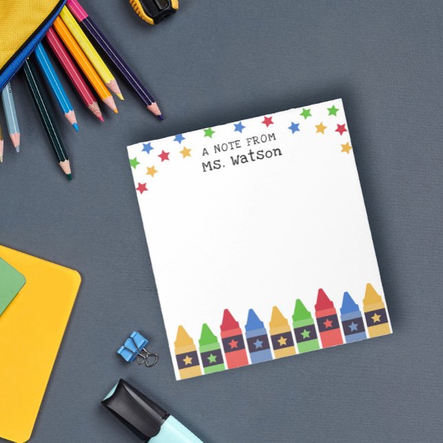 Bloco De Notas Crayons & Estrelas Nota Da Professora (Criador carregado)