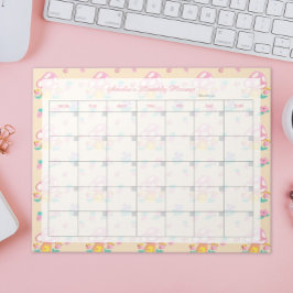 Bloco De Notas Creme de Cogumelo Rosa Floral Nome Amarelo do Plan