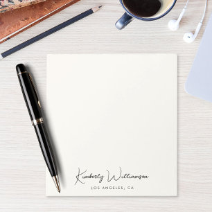 Bloco De Notas Creme de Monograma de Script de Assinatura Chic