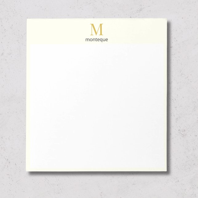 Bloco De Notas Creme Dourado Monograma Nome Personalizado Present (Criador carregado)