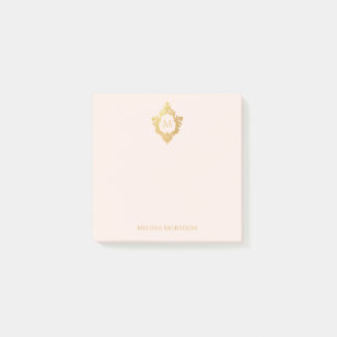 Bloco De Notas Crest Rosa Dourado Monograma e Nome Elegante Vinta