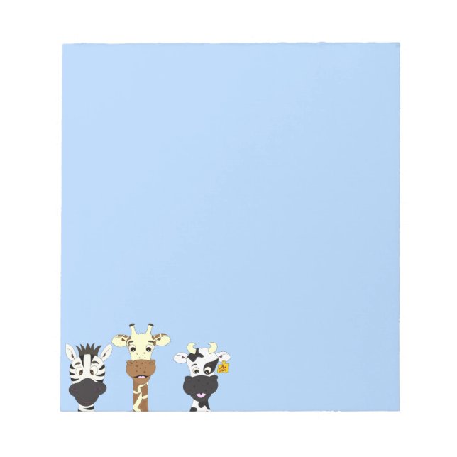 Bloco De Notas Crianças de desenho animado de vaca, girafa-zebra  (Frente)