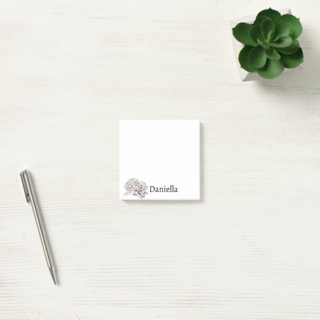 Bloco De Notas Crisântemos em Arte de Linha Preta com o Seu Nome (Escritótio)