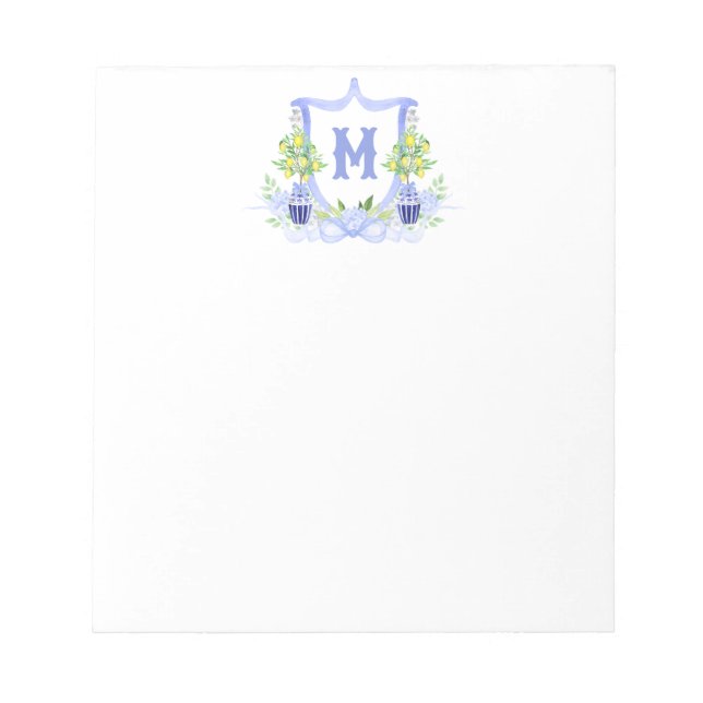 Bloco De Notas Crista Monogramática de Árvore de Limão em Aquarel (Frente)