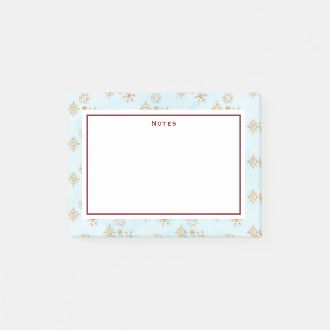 Bloco De Notas Cristais de Floco de Neve ouro no Feliz Natal Azul (Frente)