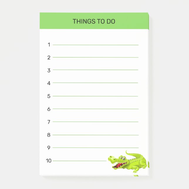 Bloco De Notas Crocodilo feliz e fofo Coisas para fazer em verde  (Frente)