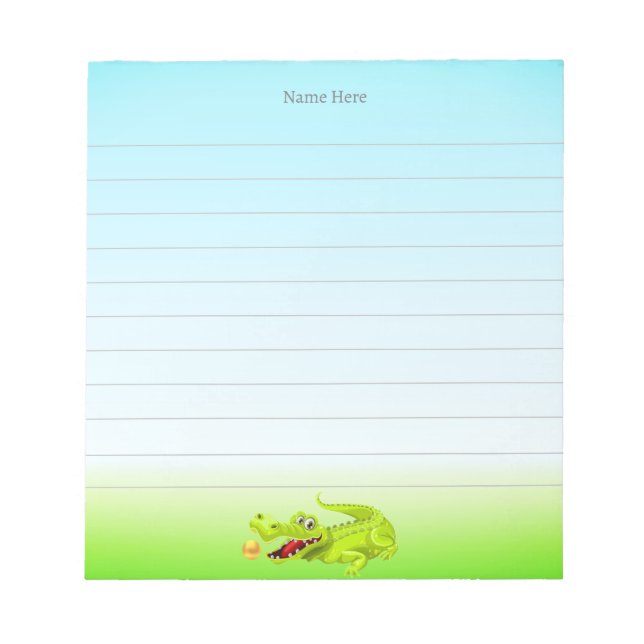 Bloco De Notas Crocodilo Fofo em Linhas Azul Claro (Frente)