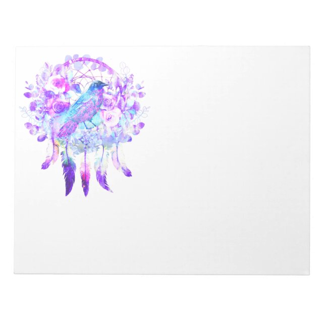 Bloco De Notas Crow Dreamcatcher Blue Purple Floral (Frente)