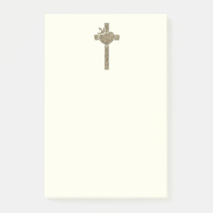 Bloco De Notas Cruz dourada com o religioso elegante da pomba e