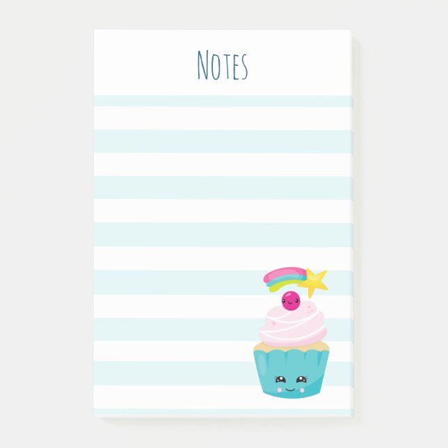 Bloco De Notas Cupcake azul-bonito com a face Kawaii (Frente)