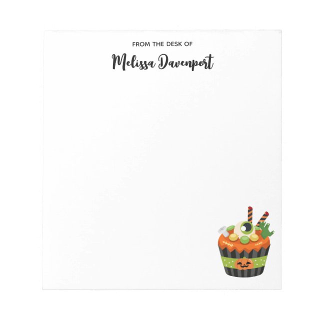 Bloco De Notas Cupcake de Halloween bonito e assustador com uma b (Frente)
