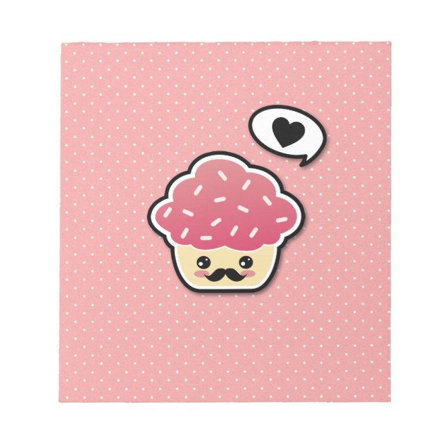 Bloco De Notas Cupcake Rosa Kawaii com bigode (Frente)