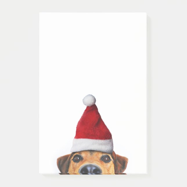 Bloco De Notas Curioso Cachorro Engraçado com Papai Noel (Frente)