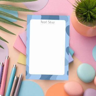 Bloco De Notas Curvas Azuis Monograma Chic Personalizado