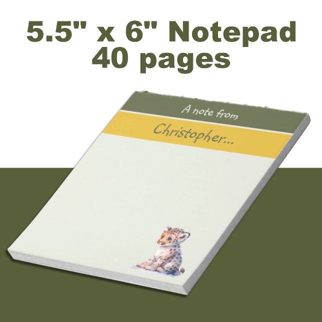 Bloco De Notas Custa leopardo nome personalizado crianças verdes (Criador carregado)