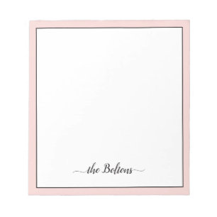 Bloco De Notas Custom Family Name Elegant Pink White Stationery