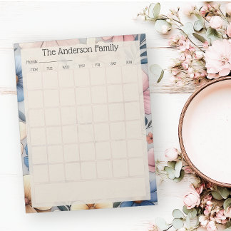 Bloco De Notas Custom Floral Monthly Calendar Notepad