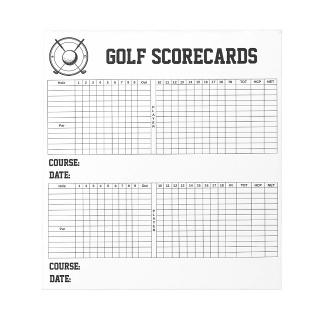 Bloco De Notas Custom Golf Scorecards (Frente)