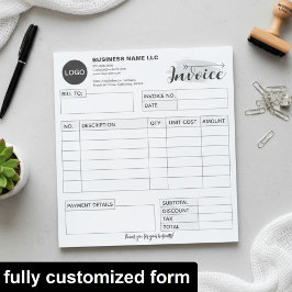 Bloco De Notas Custom invoice Form with Logo, Gray Small Business