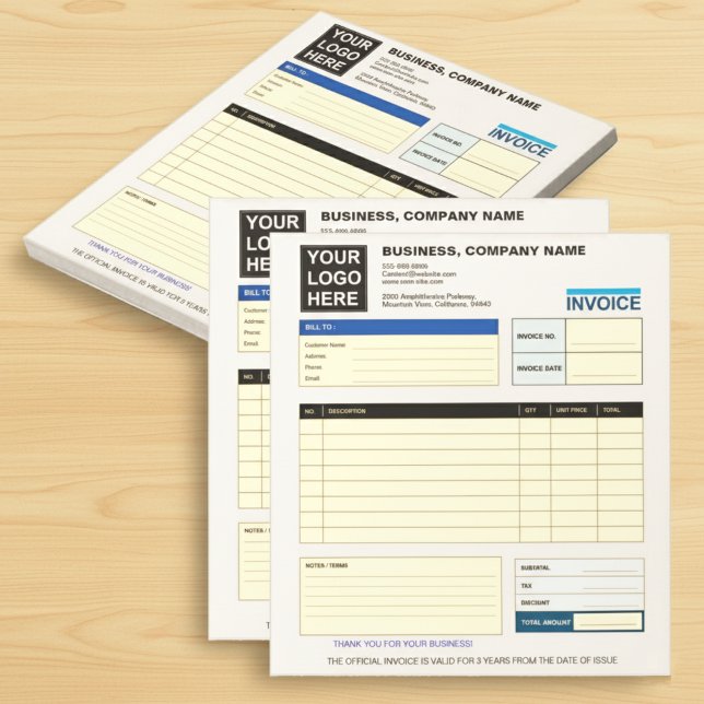 Bloco De Notas Custom Logo Business Invoice Order Form  (Business Invoice Order Form Logo Notepad)