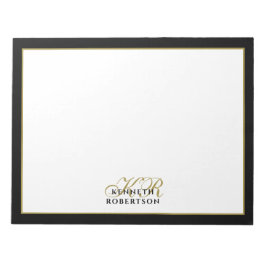 Bloco De Notas Custom Monogram Elegant Minimalist Black Gold Men