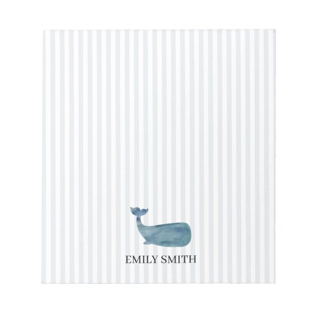 Bloco De Notas Custom Name Blue Whale Nautical Stripe (Frente)