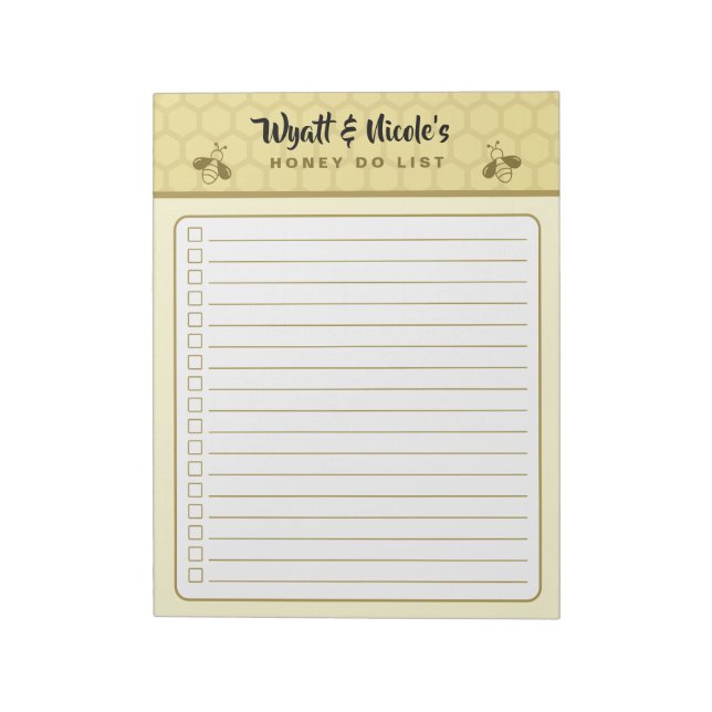 Bloco De Notas Custom Name Honey Do List Notepad (Invertido)