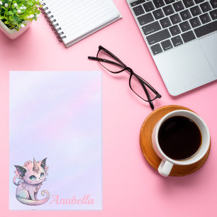 Bloco De Notas Custom Name Pastel Colors Goth Cat Unicorn